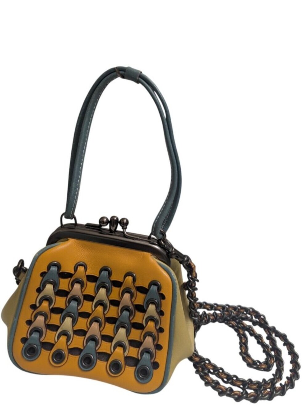 🔥RARE🔥Coach 1941 Mini Double Kisslock Frame 23 W/ Links Goldenrod Multi